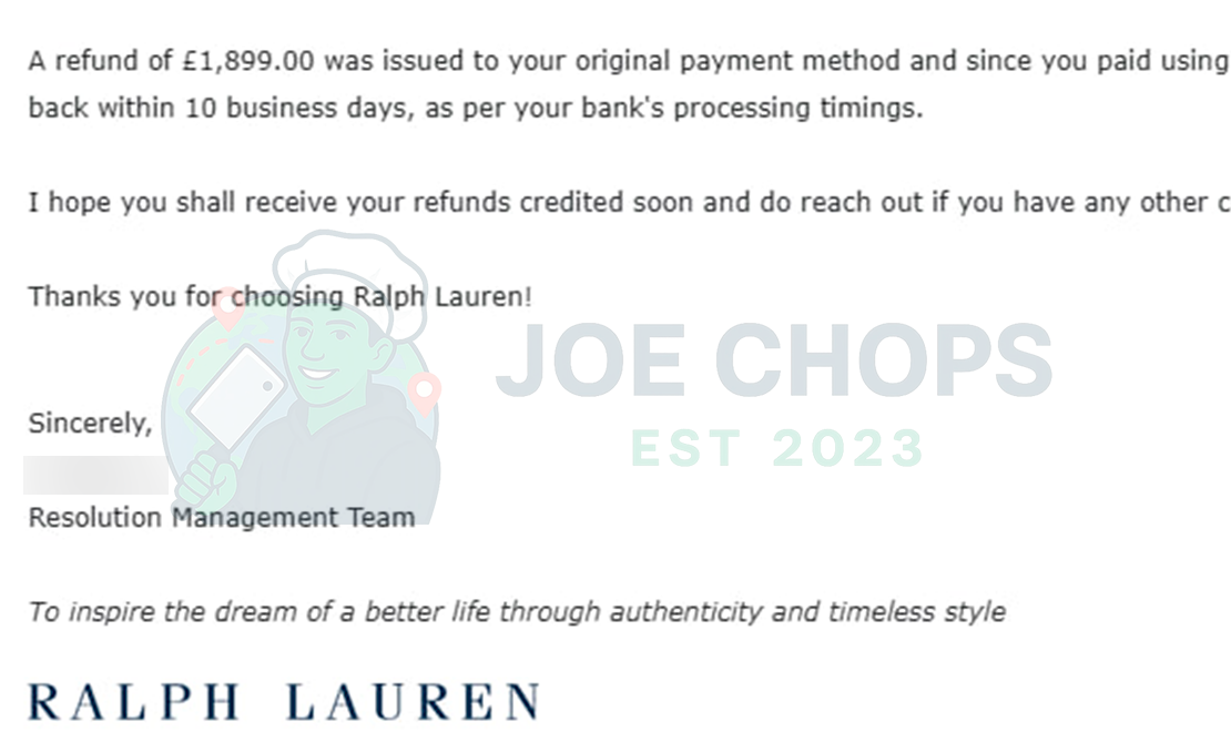 Ralph Lauren Order Success